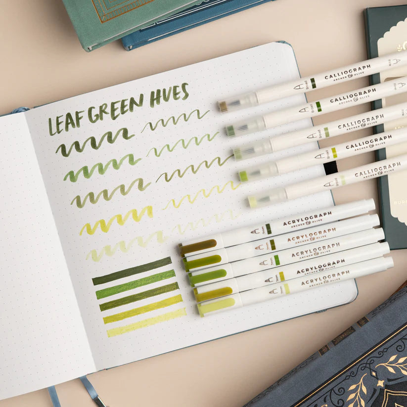 Leaf Green Hues Sets of 5 - Calliograph pens - Archer & Olive