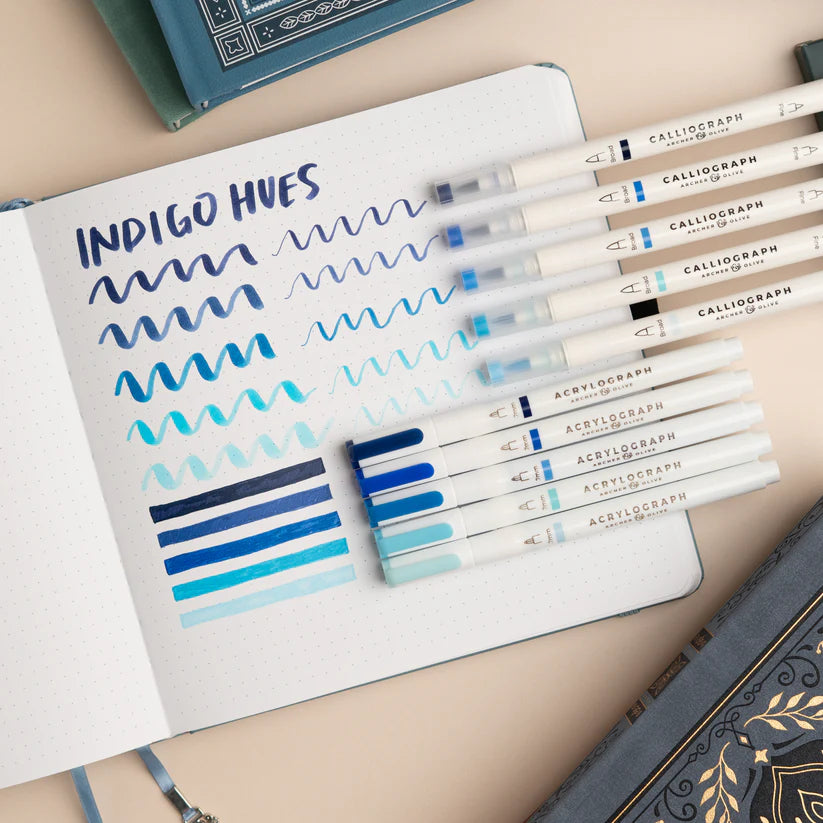 Indigo Hues Sets of 5 - Calliograph pens - Archer & Olive