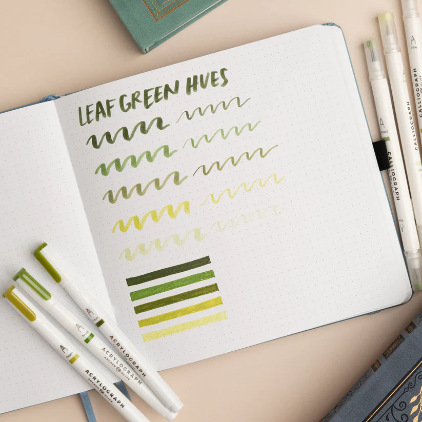 Leaf Green Hues Sets of 5 - Calliograph pens - Archer & Olive