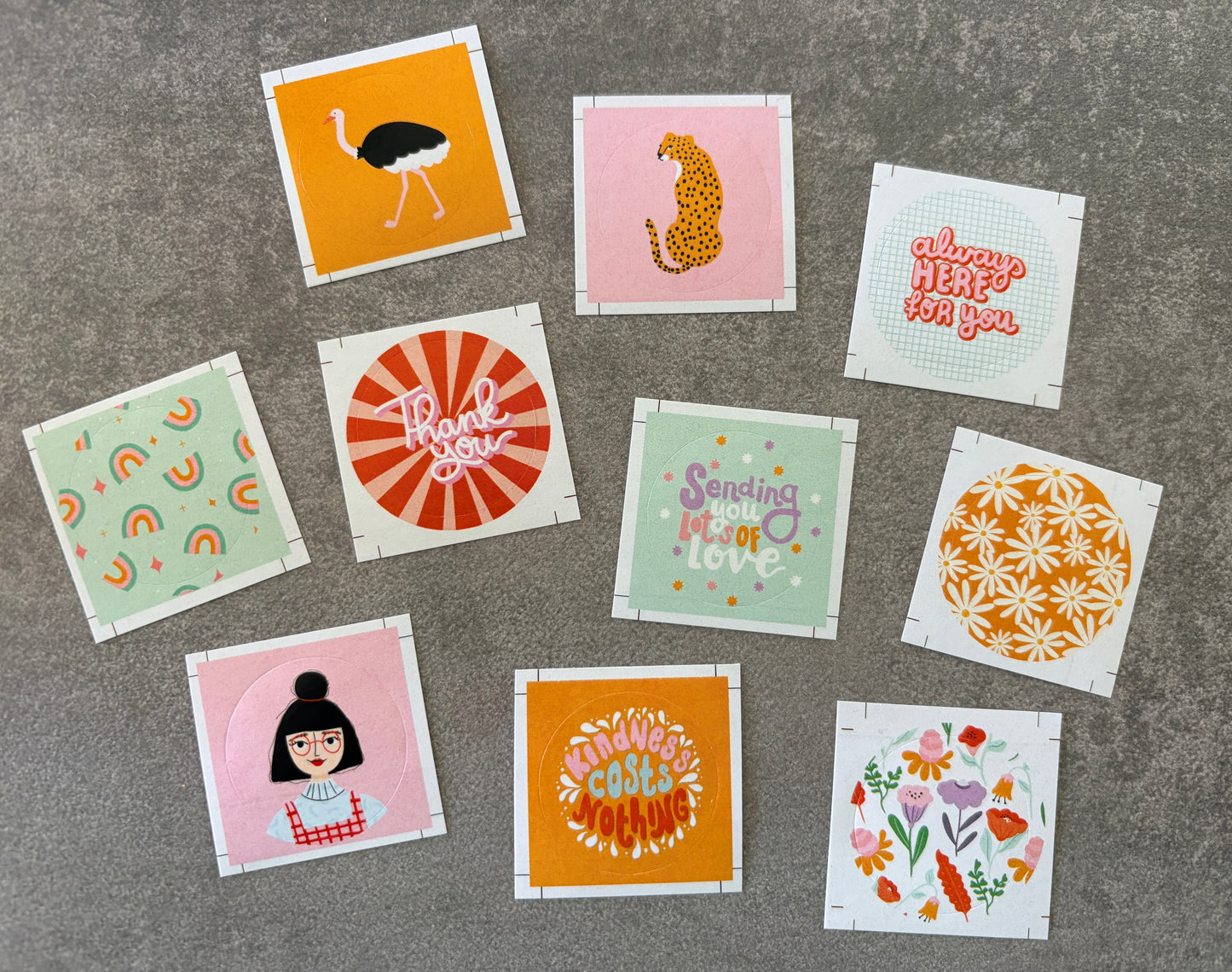 Set of 10 round fun , colourful stickers - muchable x nienke