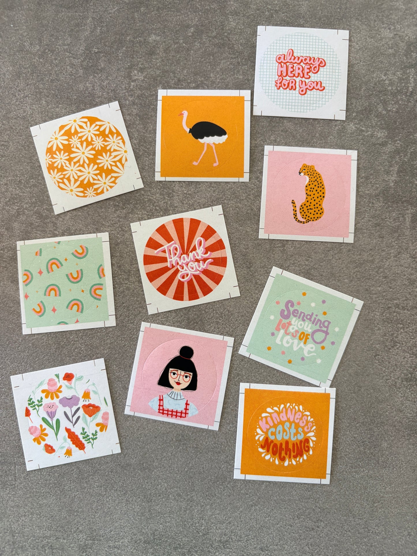 Set of 10 round fun , colourful stickers - muchable x nienke
