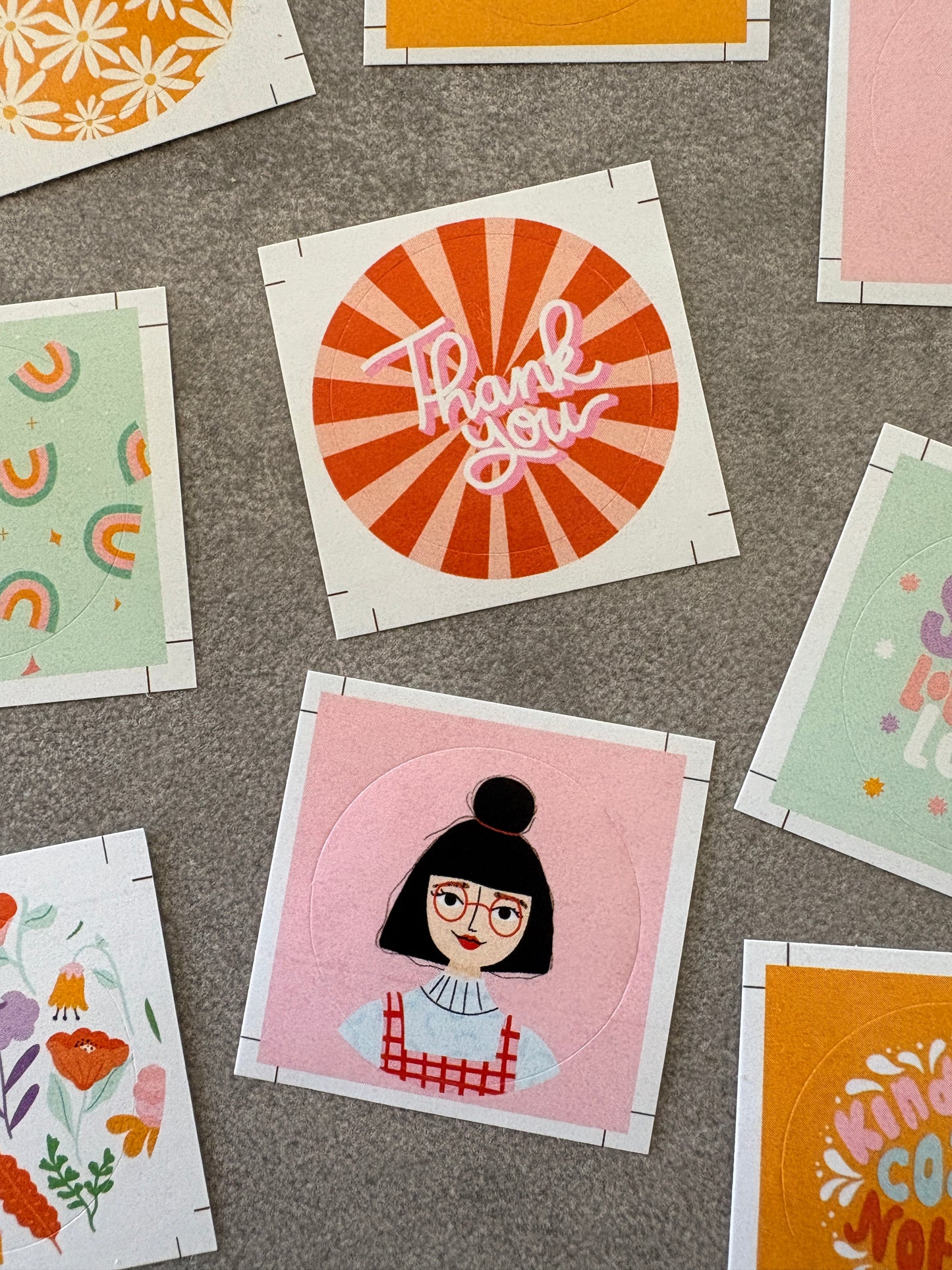 Set of 10 round fun , colourful stickers - muchable x nienke