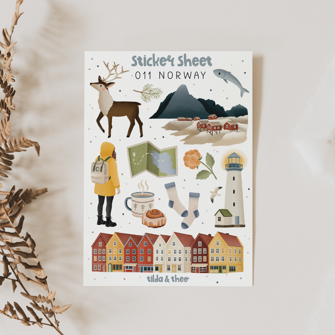 Sticker Sheet Norway/ Scandinavia Trip - for Travel Journal