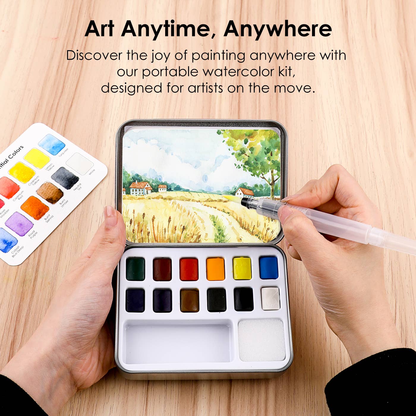 Grabie Watercolor Pocket Set Of 12 With Brush & paper - Essential Colors