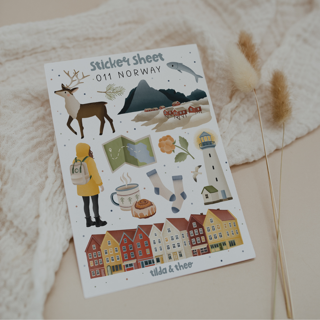 Sticker Sheet Norway/ Scandinavia Trip - for Travel Journal