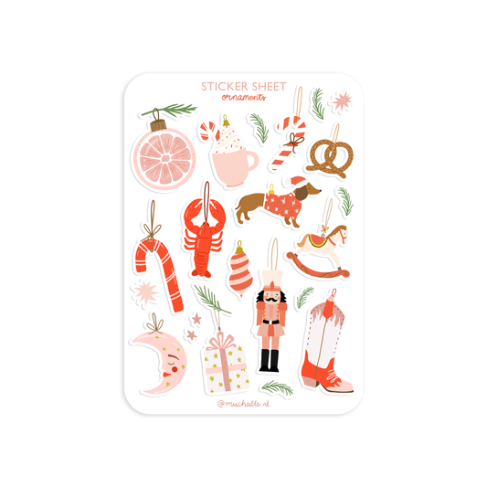 A6 sticker sheet/stickervel- pink/red Christmas ornaments