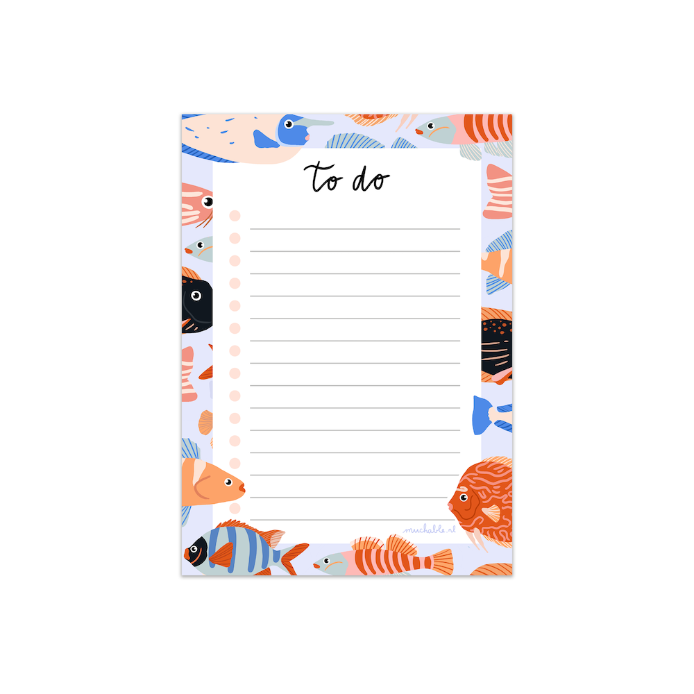 Notepad A6 to do - fishes - ocean animals art