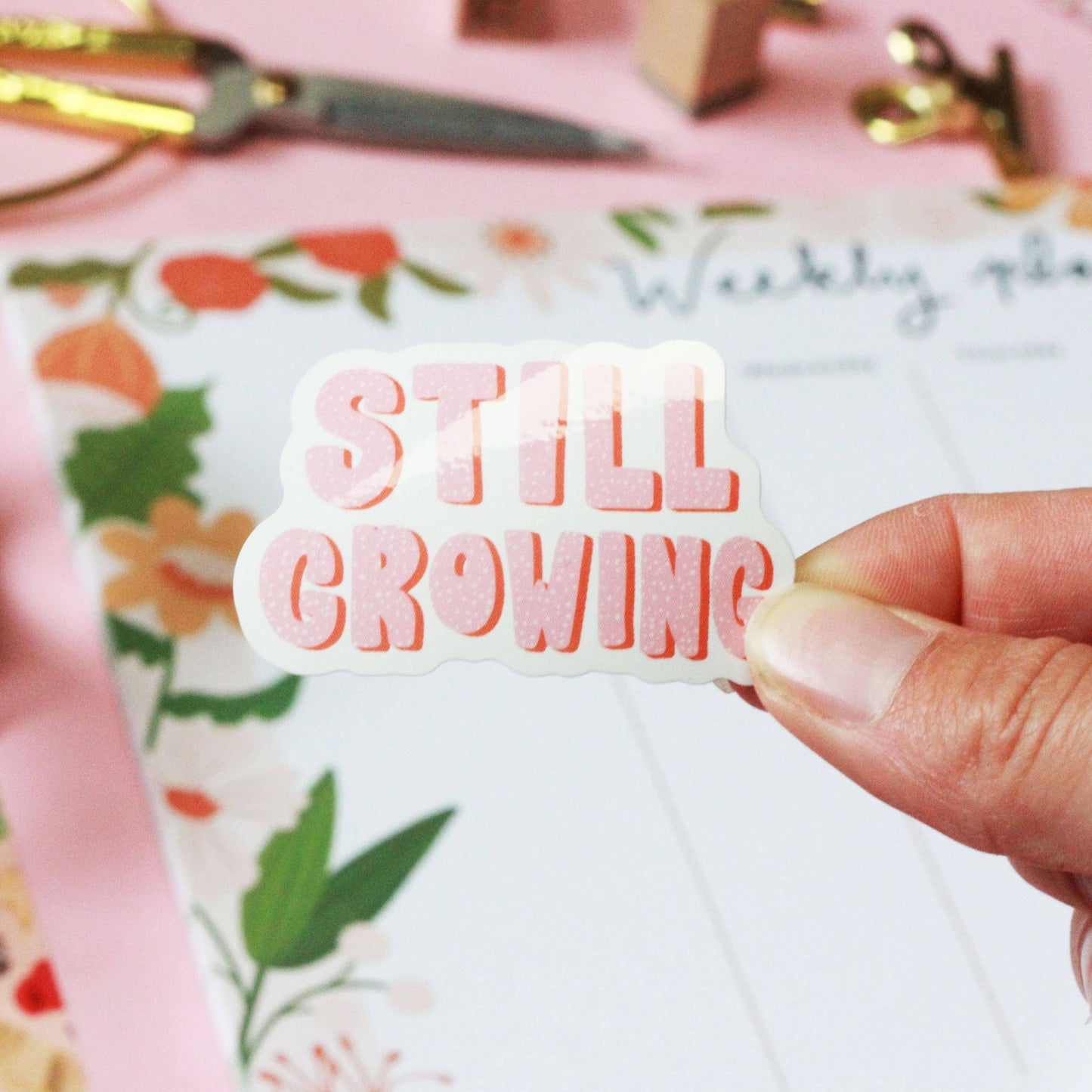 Die cut vinyl sticker - positive quote - still growing