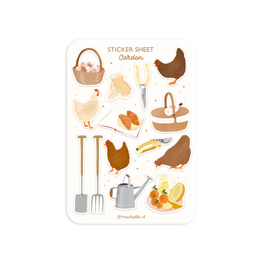 A6 sticker sheet - garden - chickens, spring, gardening stickervel