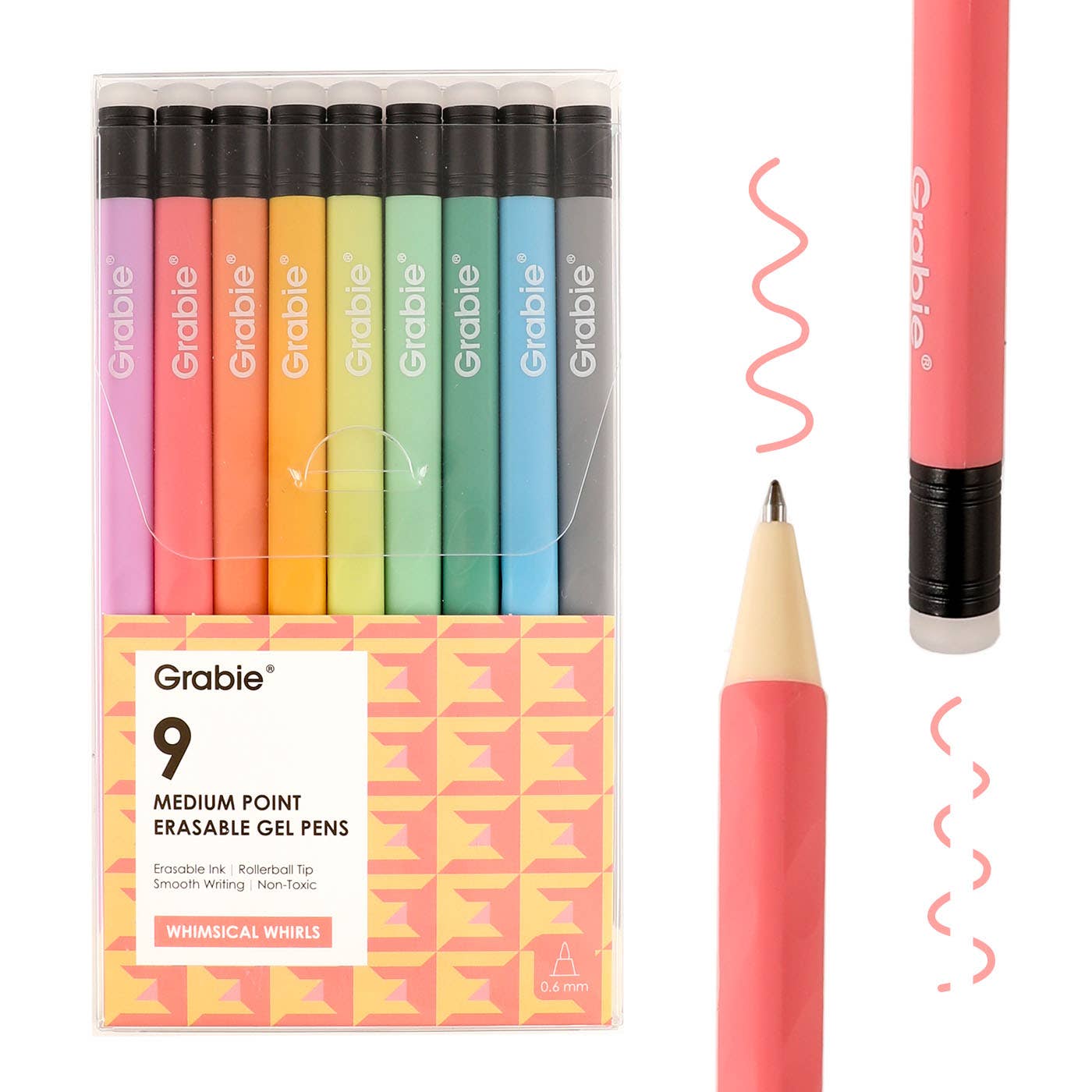 Grabie Medium Point Erasable Gel Pen Sets of 9