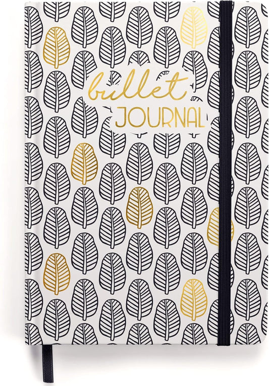 Bullet Journal dot grid with black and white leaves