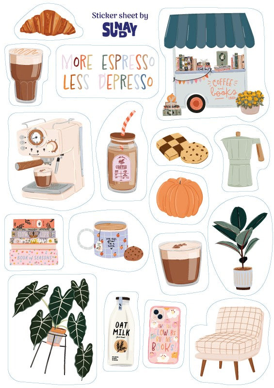 Koffie en Boeken Sticker sheet - Coffee and books