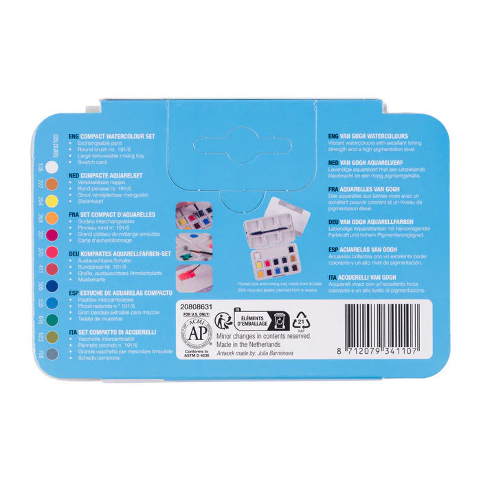 Van Gogh aquarelset met basiskleuren | 12 halve napjes
