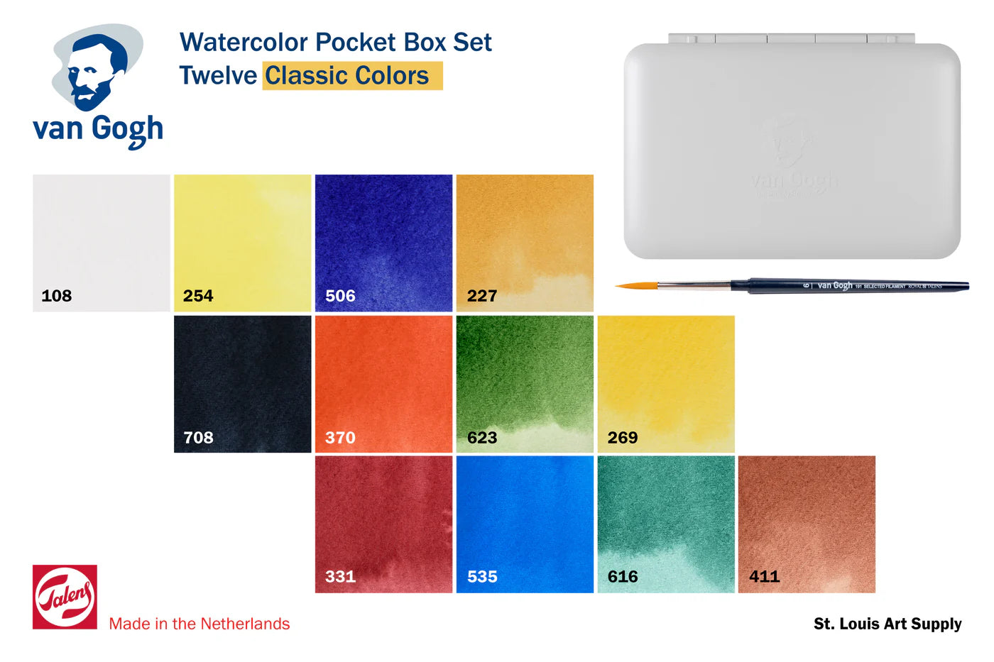 Van Gogh aquarelset met basiskleuren | 12 halve napjes